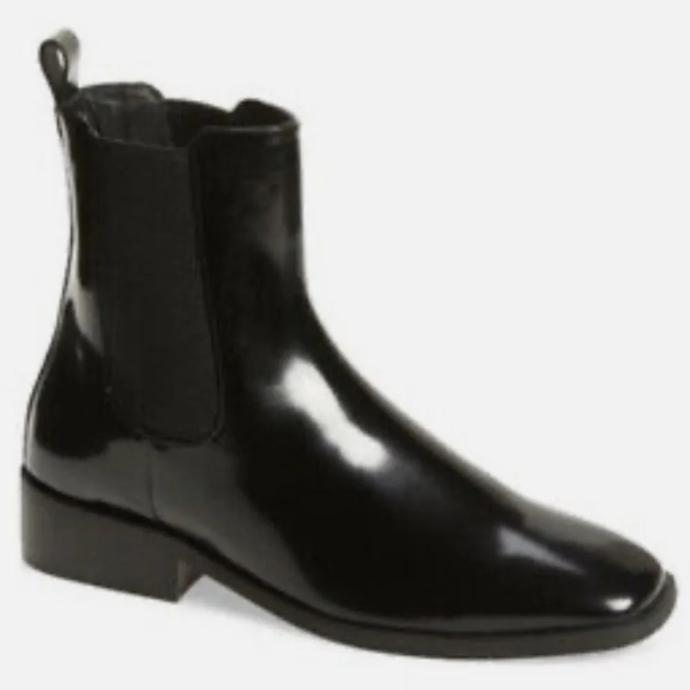 Jeffrey Campbell Emrys Black Patent Leather Square Toe Chelsea Boots Sz7 NWOB - Picture 1 of 16